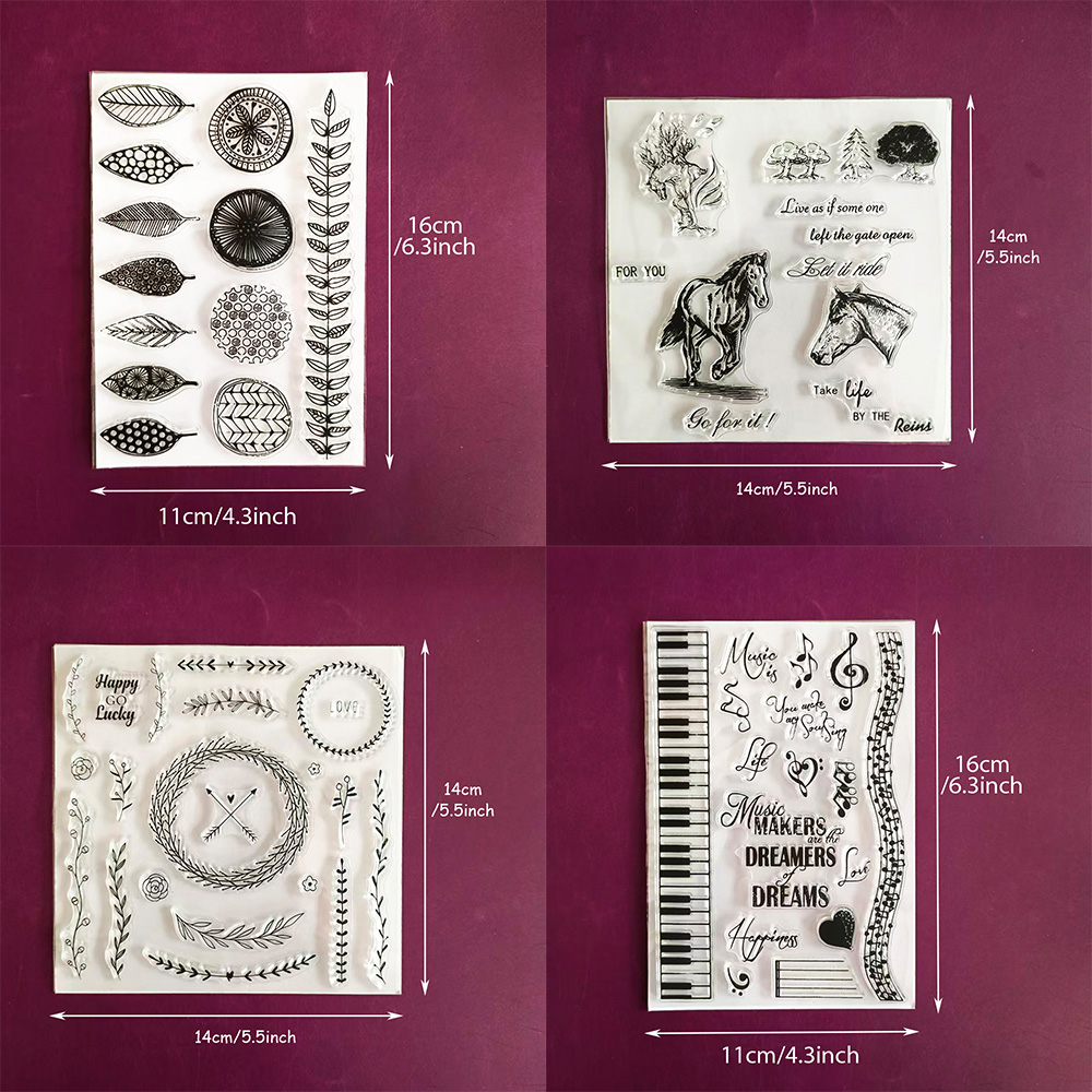 Clear Silicone Stamps For Card Making - Leaf, Horse, Piano Musical Note, Clear
