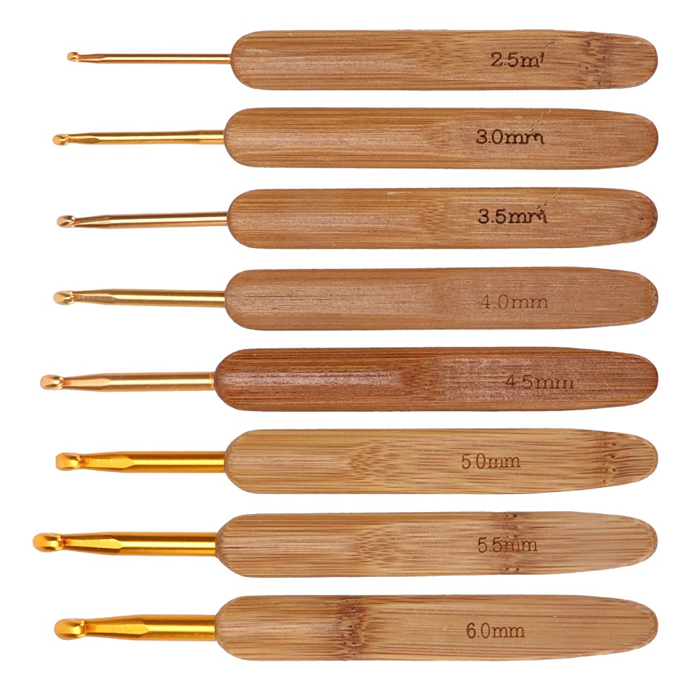 8pcs 2.5-6mm Sizes Crochet Hoo - Wooden Crochet Hooks Ergonomic Handle recension och pris