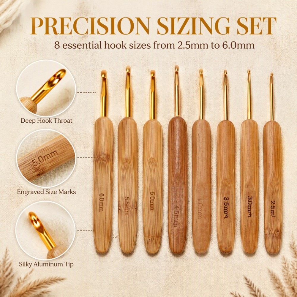 8pcs 2.5-6mm Sizes Crochet Hoo - Wooden Crochet Hooks Ergonomic Handle recension och pris
